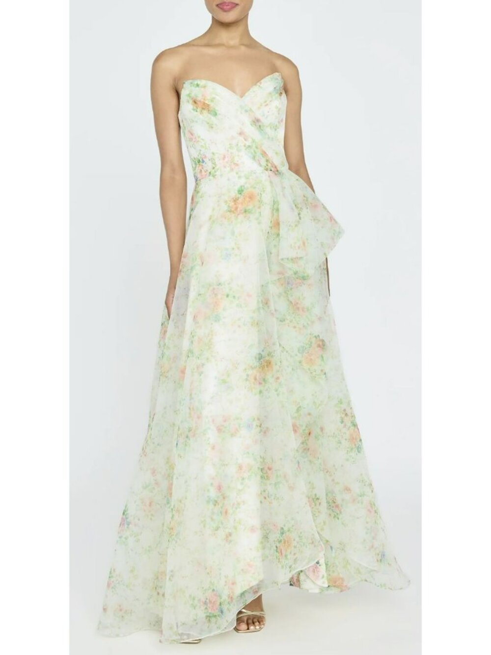 Theia $945 Tanya Organza Floral Strapless Gown Maxi Dress Size 14